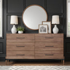 Tranquility 68-Inch Walnut Six Drawer Dresser with Metal X Base