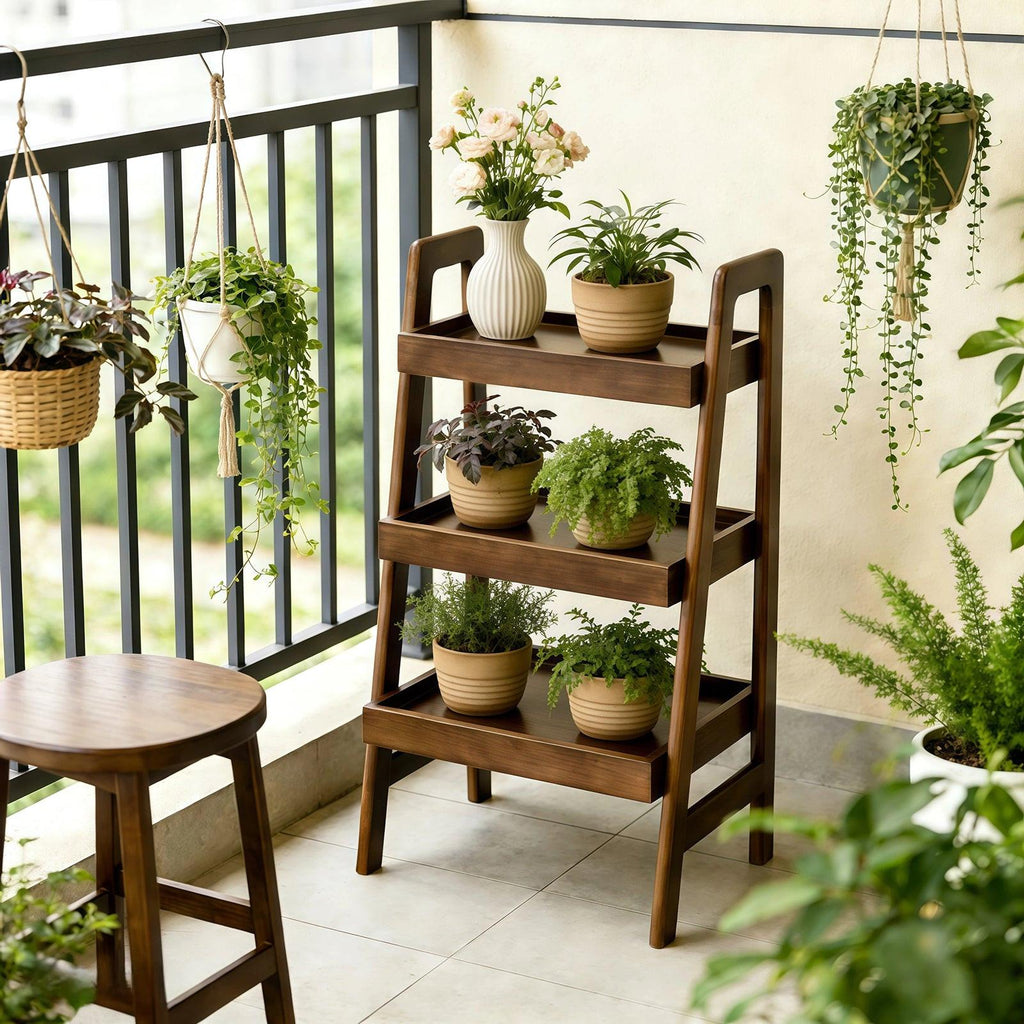 3 Tier Solid Wood Ladder Shelf for Home & Office.