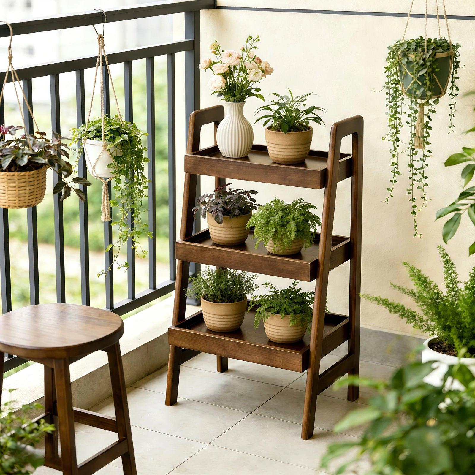 3 Tier Solid Wood Ladder Shelf for Home & Office.