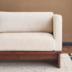 Modern Three-Seater Boucle Sofa - Beige Upholstered Couch.