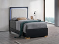 Modern Black Twin Panel Bed with Teddy Fabric LED Headboard