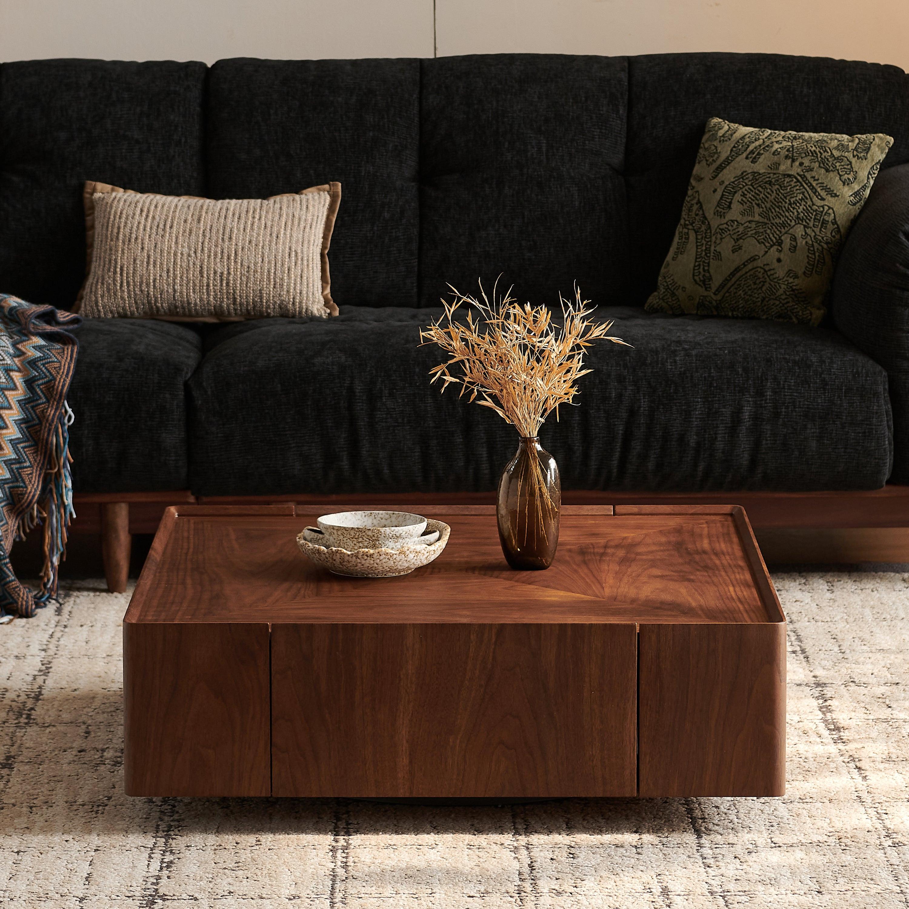 Square Walnut Coffee Table for Living Room.