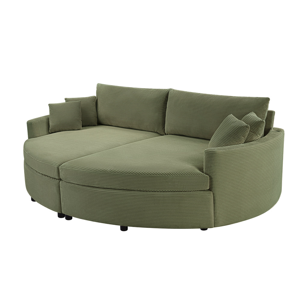 Green Oversized Double Chaise Lounge Sofa with Upholstered Corduroy Fabric, Deep Seat, USB Ports, and Removable Pillows – 102.3'