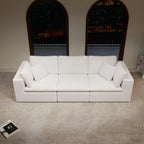 Modular Sectional Sofa in White with Plush Corduroy Fabric.
