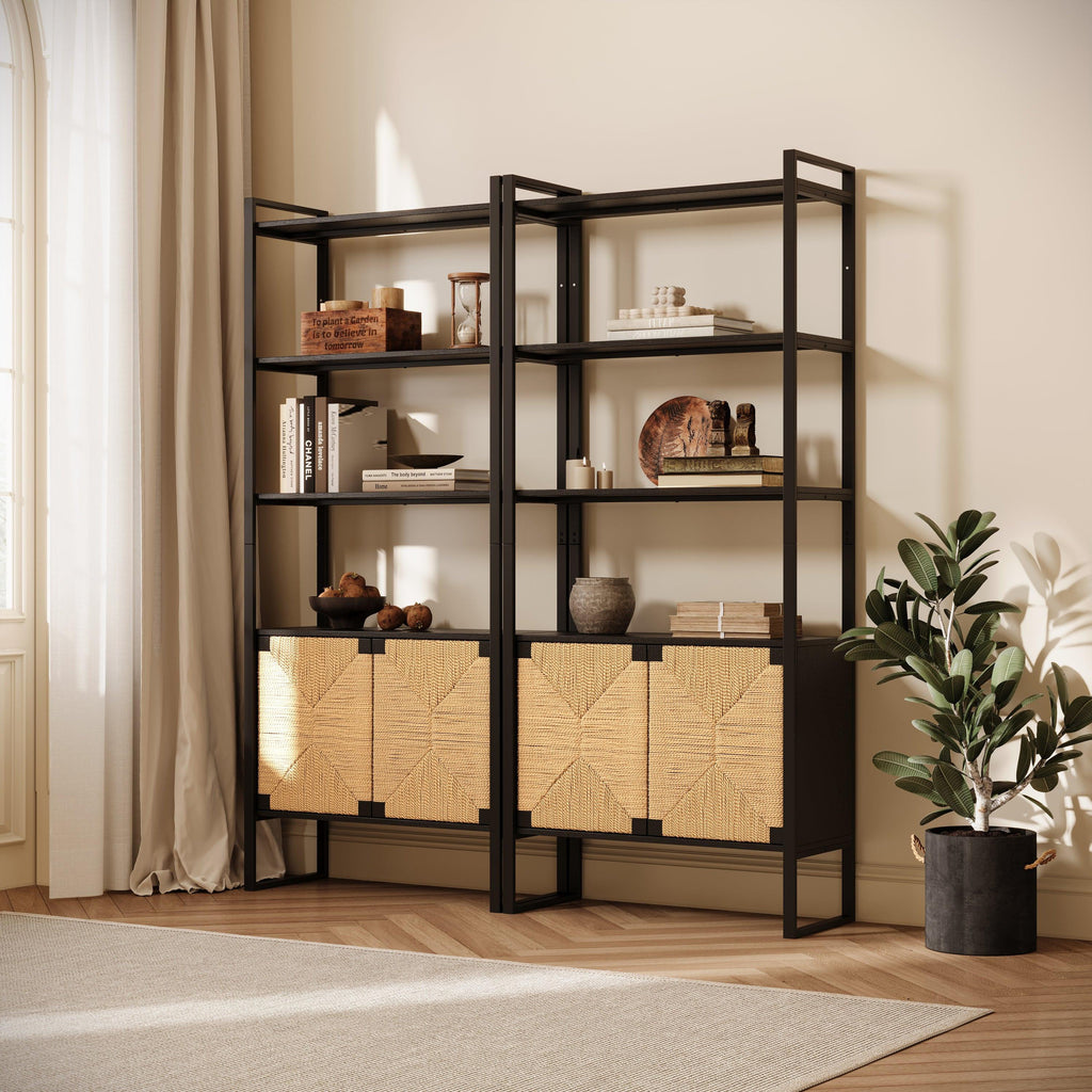 Rattan Cabinet Storage Bookshelf - Dual-Function Display Shelf.