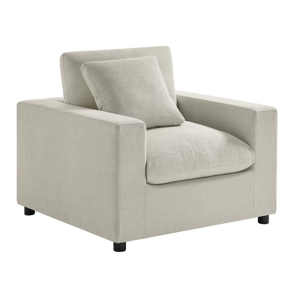 Cassandra Modern Armchair - Beige Polyester Fabric with Solid Wood Legs.