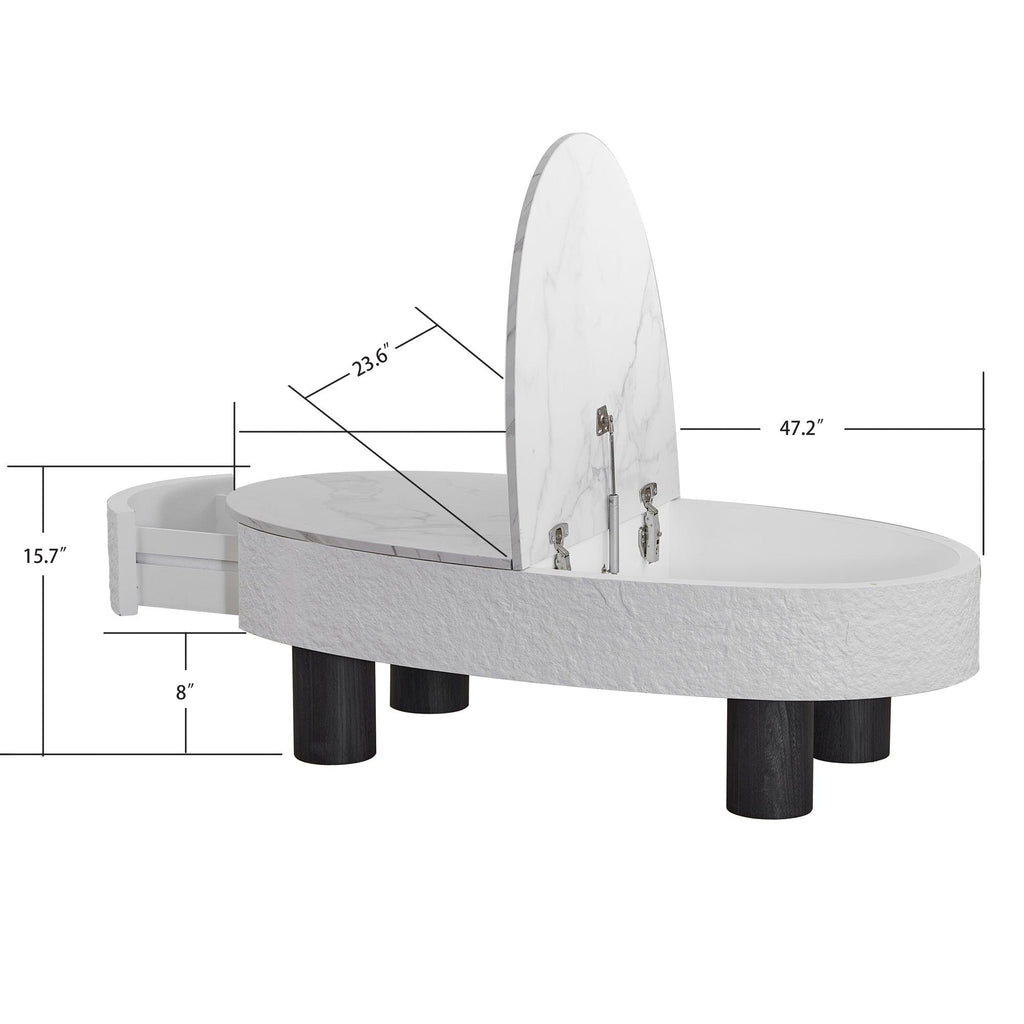 Oval Coffee Table with Storage and Faux Marble.