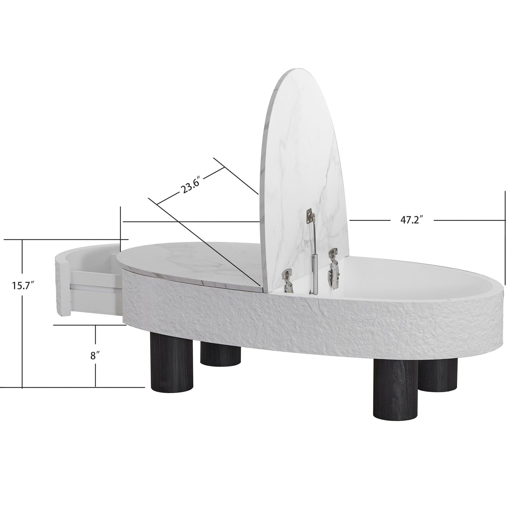 Oval Coffee Table with Storage and Faux Marble.