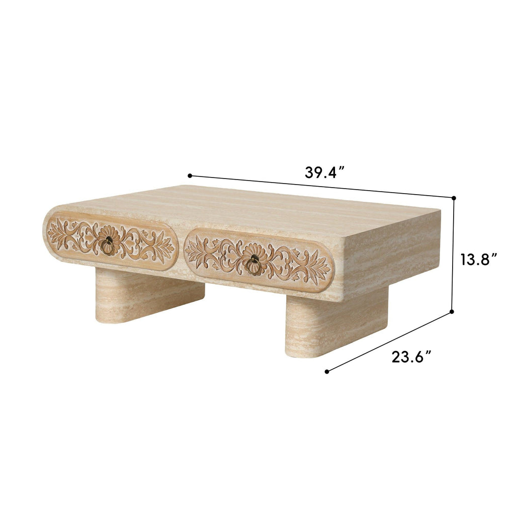 Rounded Edge Coffee Table with Drawer for Living Room.