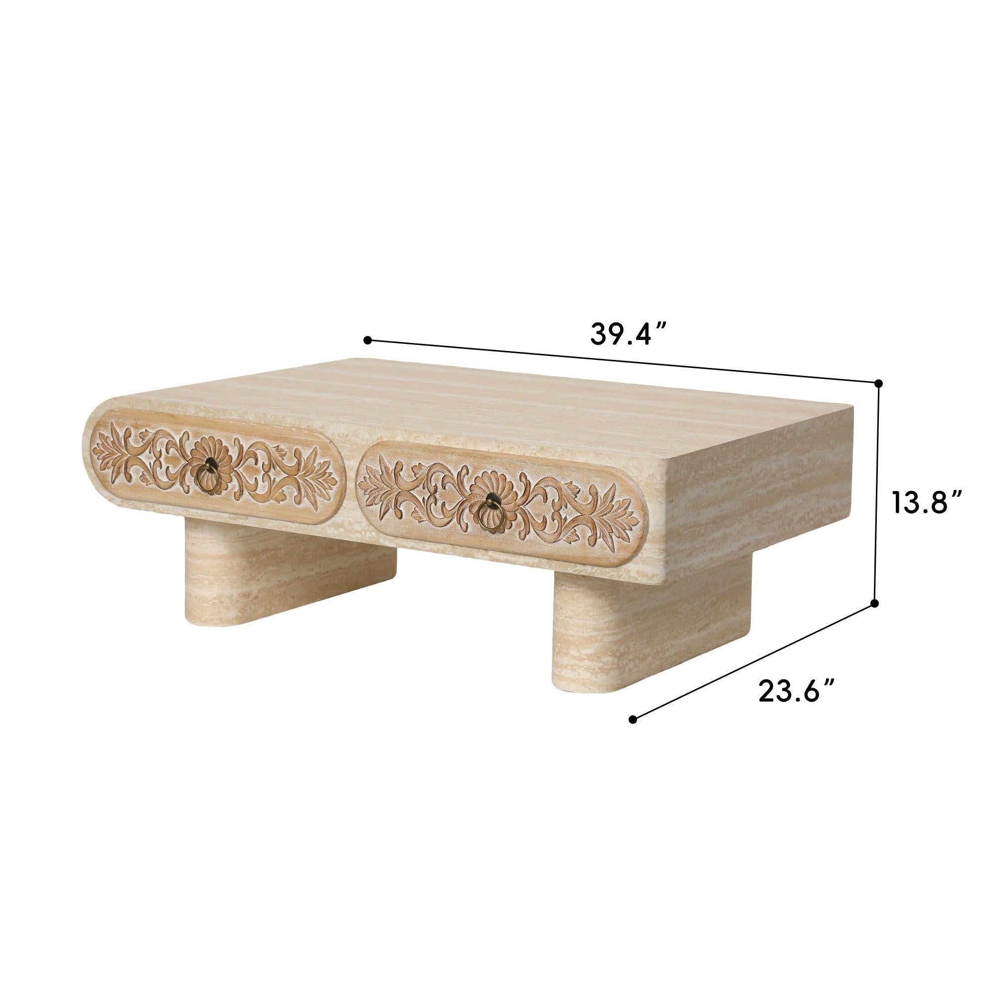 Rounded Edge Coffee Table with Drawer for Living Room.