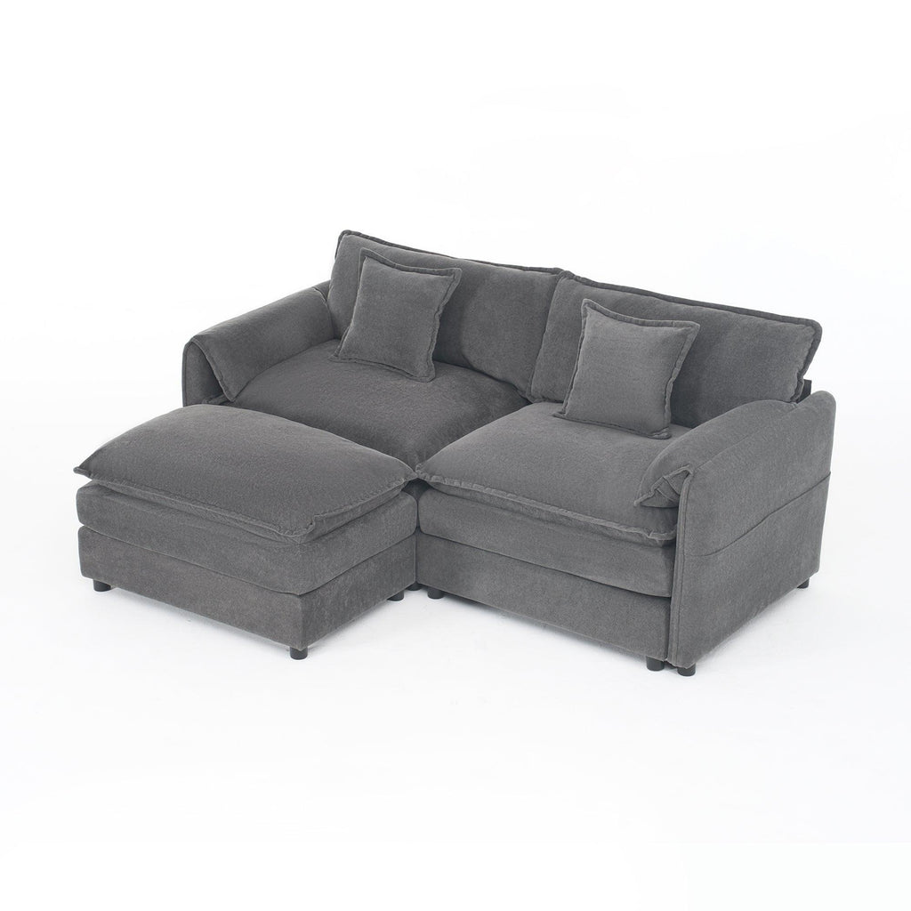 Modular Sectional Sofa Grey with Ottoman for Living Room.
