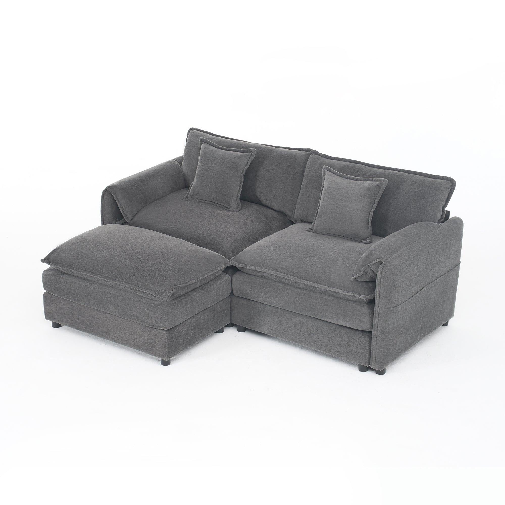 Modular Sectional Sofa Grey with Ottoman for Living Room.