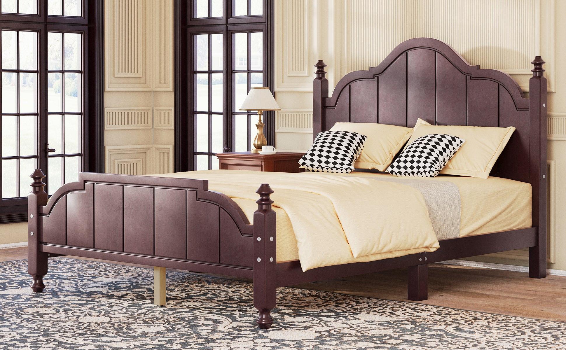 Full Size Wooden Bed Frame with Headboard, Easy Assembly.
