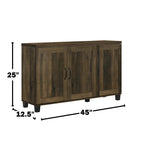 Dark Oak Shoe Cabinet - 45'W 3-Door with dimensions labeled: 25" height, 45" width, and 12.5" depth, perfect for compact storage spaces.