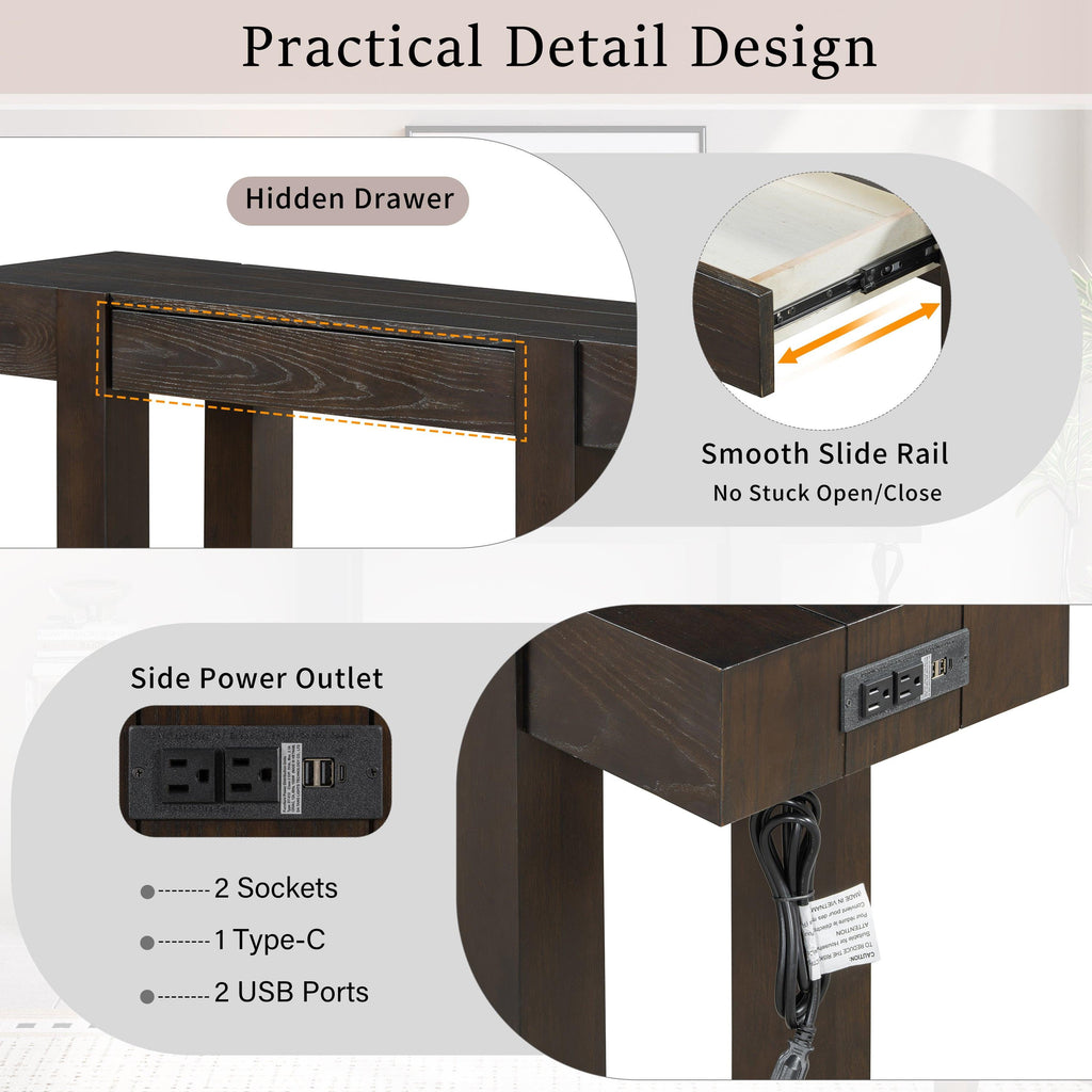 Rustic Console Table with Power Outlet and Hidden Drawer.