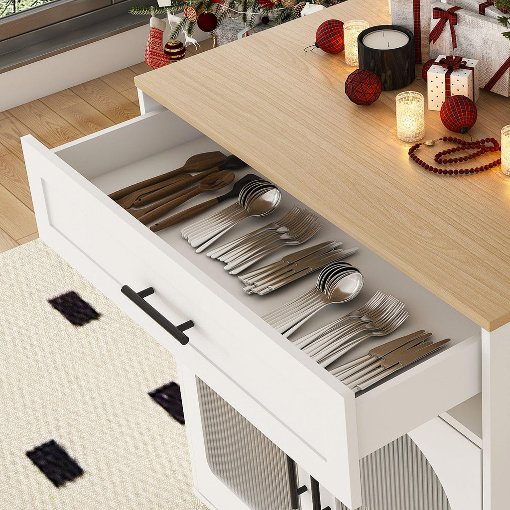 Expandable Kitchen Island with Dining Table & Power Outlet.