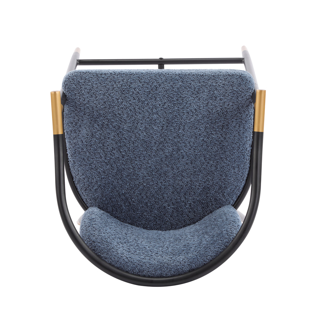 Top-down view of upholstered counter stool highlighting the curved backrest and soft blue seat cushion in a modern minimalist design.