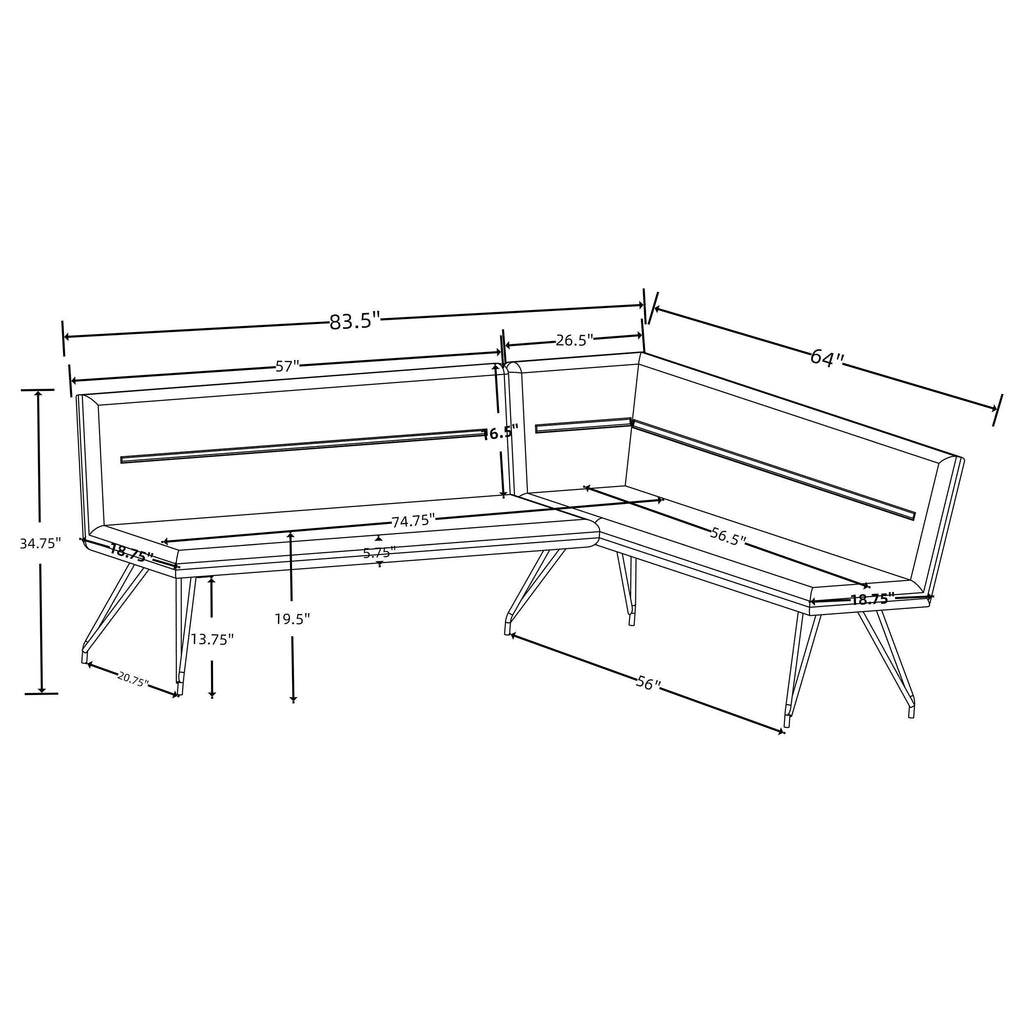 Taupe Upholstered L-Shaped Dining Bench.