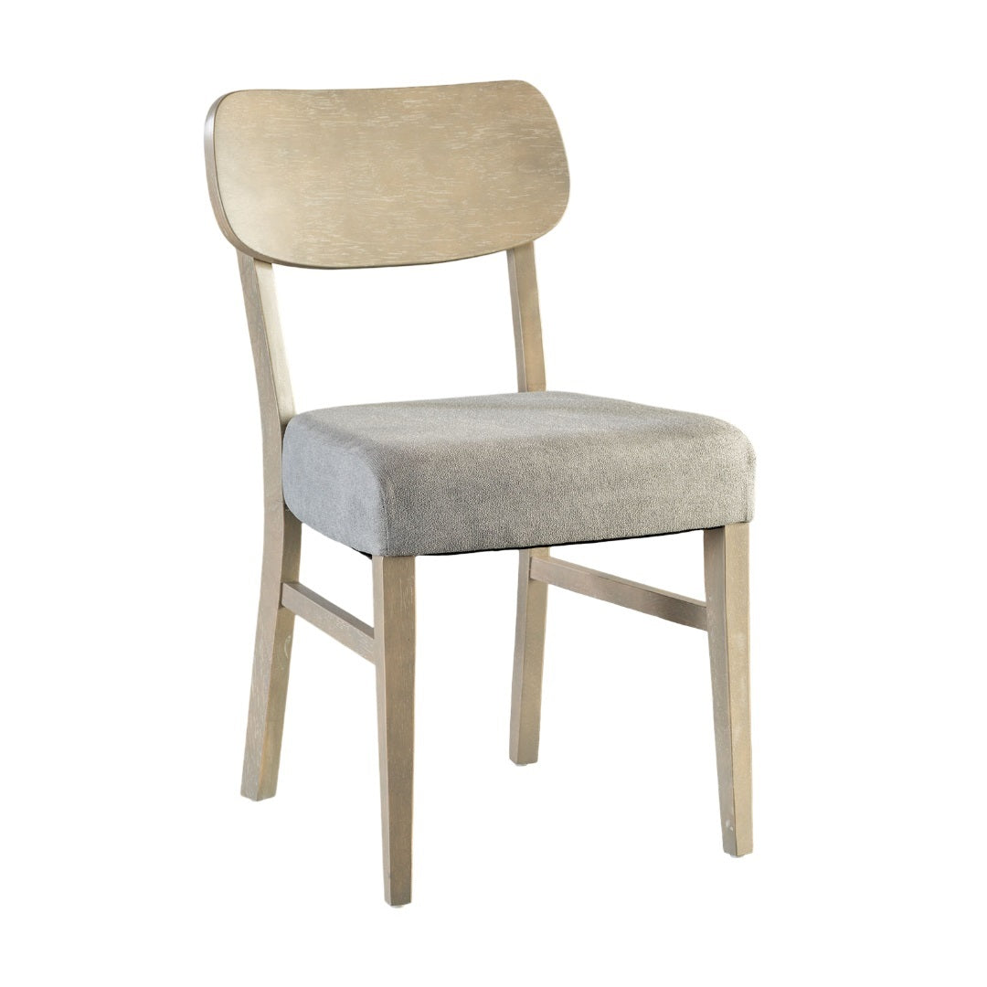 Gray 2pc transitional dining chair featuring a contoured backrest and soft padded seat with light wood frame.