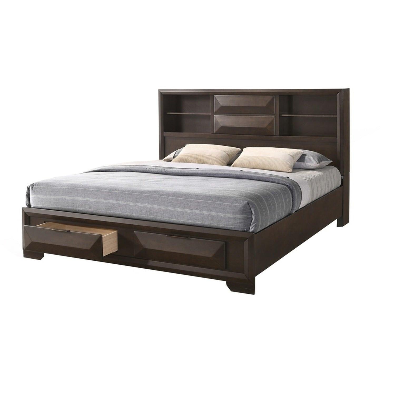 Queen Size Bed with Storage and Nightstands in Espresso.
