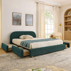 Queen Size Upholstered Bed Frame in Green.