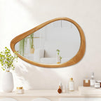 Teardrop Wooden Wall Mirror for Modern Home Decor.