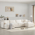 136-Inch White Chenille U-Shaped Modular Sectional Sofa with Ottoman