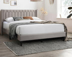 Full Size Burlap Fabric Bed Frame with Diamond Design.