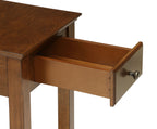 Close-up of open drawer in Walnut Finish Accent Table - Versatile Storage, highlighting smooth glide and wood texture.