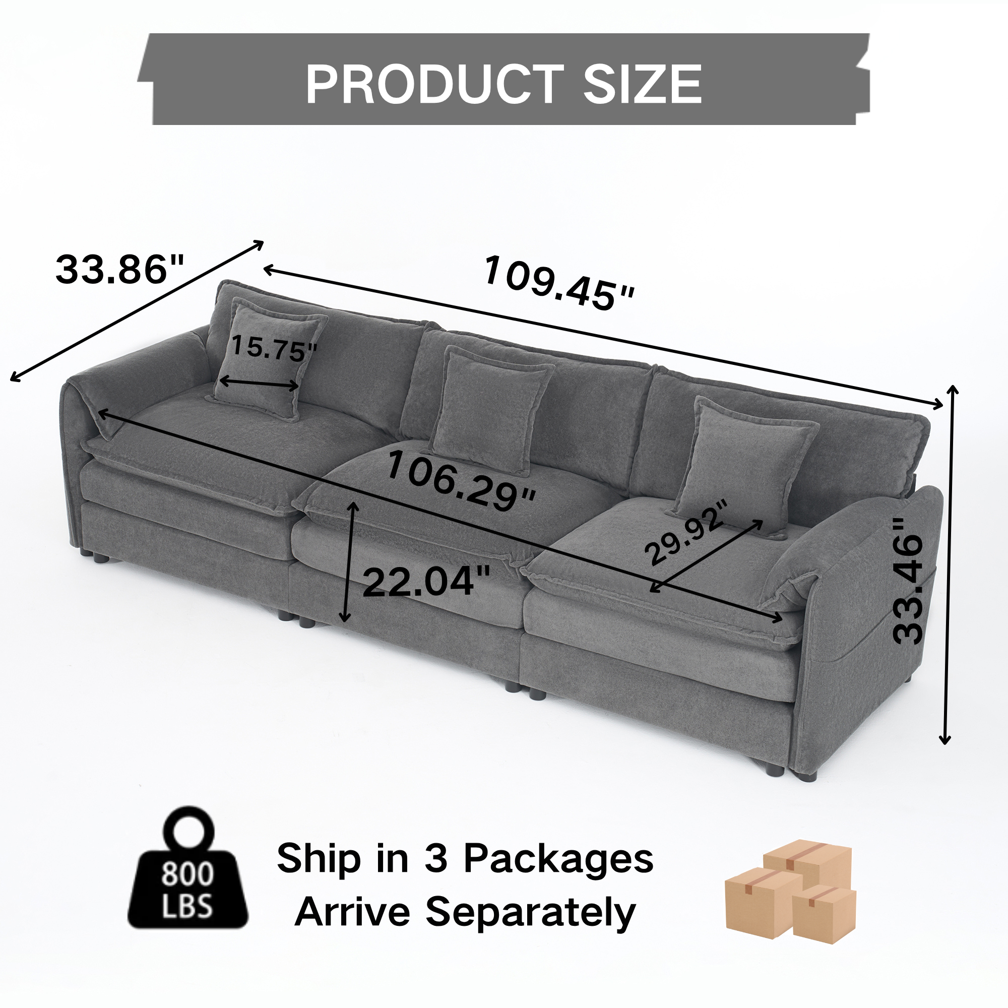 Modular Sectional Sofa in Grey - Deep Seat Comfort.