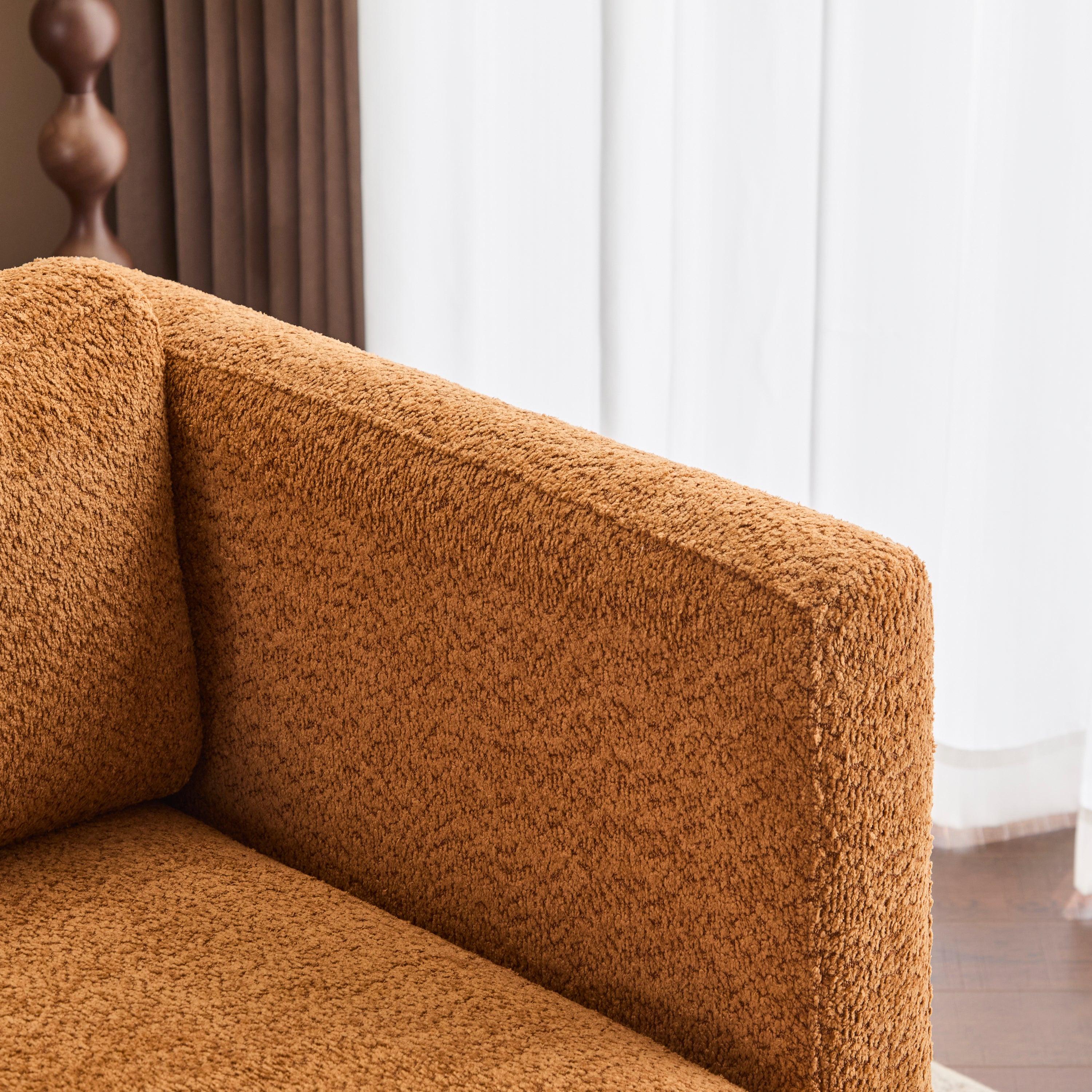 Modern 3 Seater Boucle Sofa with Solid Wood Base.