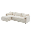 Chenille Modular Sofa in cream with deep seats and movable ottoman, ideal for customizable living room comfort and modern sectional design.