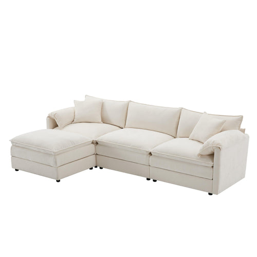 Chenille Modular Sofa with Deep Seats & Movable Ottoman.