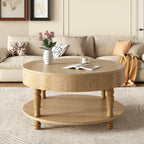 Coffee Table with Dual Storage for Living Room, 31.5' Modern Round Coffee Table with Storage and Hidden Compartment, Adjustable Leveling Feet, Easy Assembly(Natrual Wood).