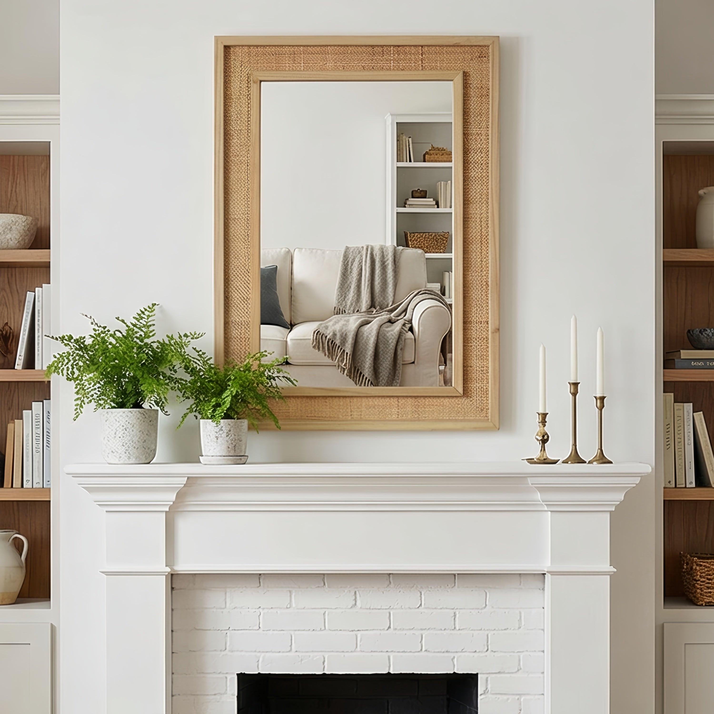 Rattan Solid Wood Frame Mirror for Home Decor.