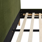 Stockholm Modern Wavy Headboard Platform Bed, Queen, Olive Green Performance Velvet.