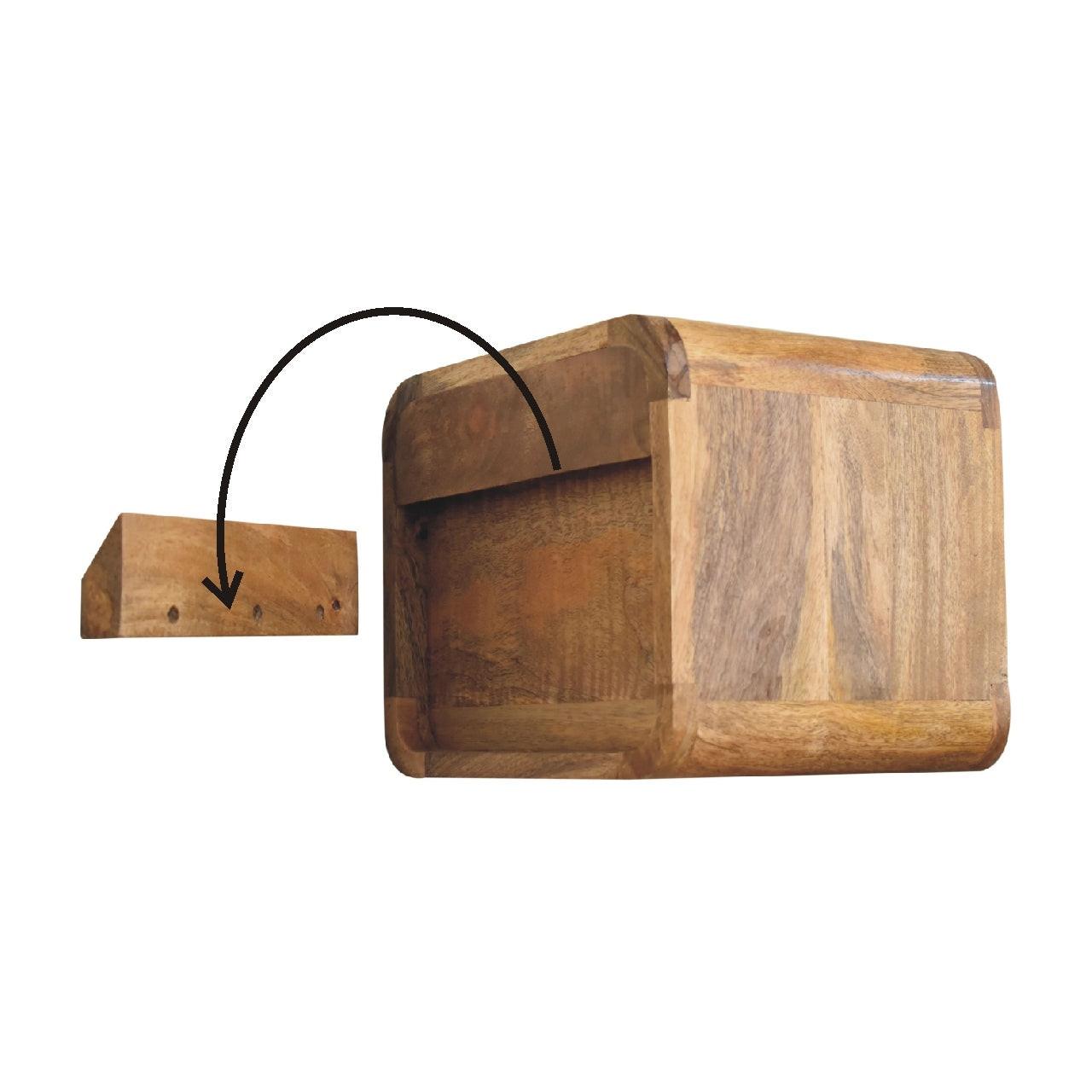 Solid Wood Mini Oak-ish Floating Open Bedside, 1-Drawer.