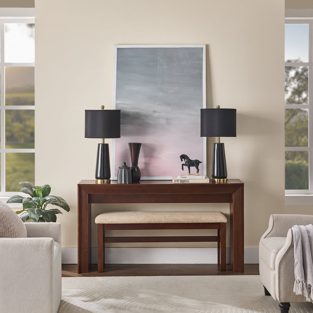 Fluted Walnut Counter Height Dining Set for 2 with Upholstered Stools