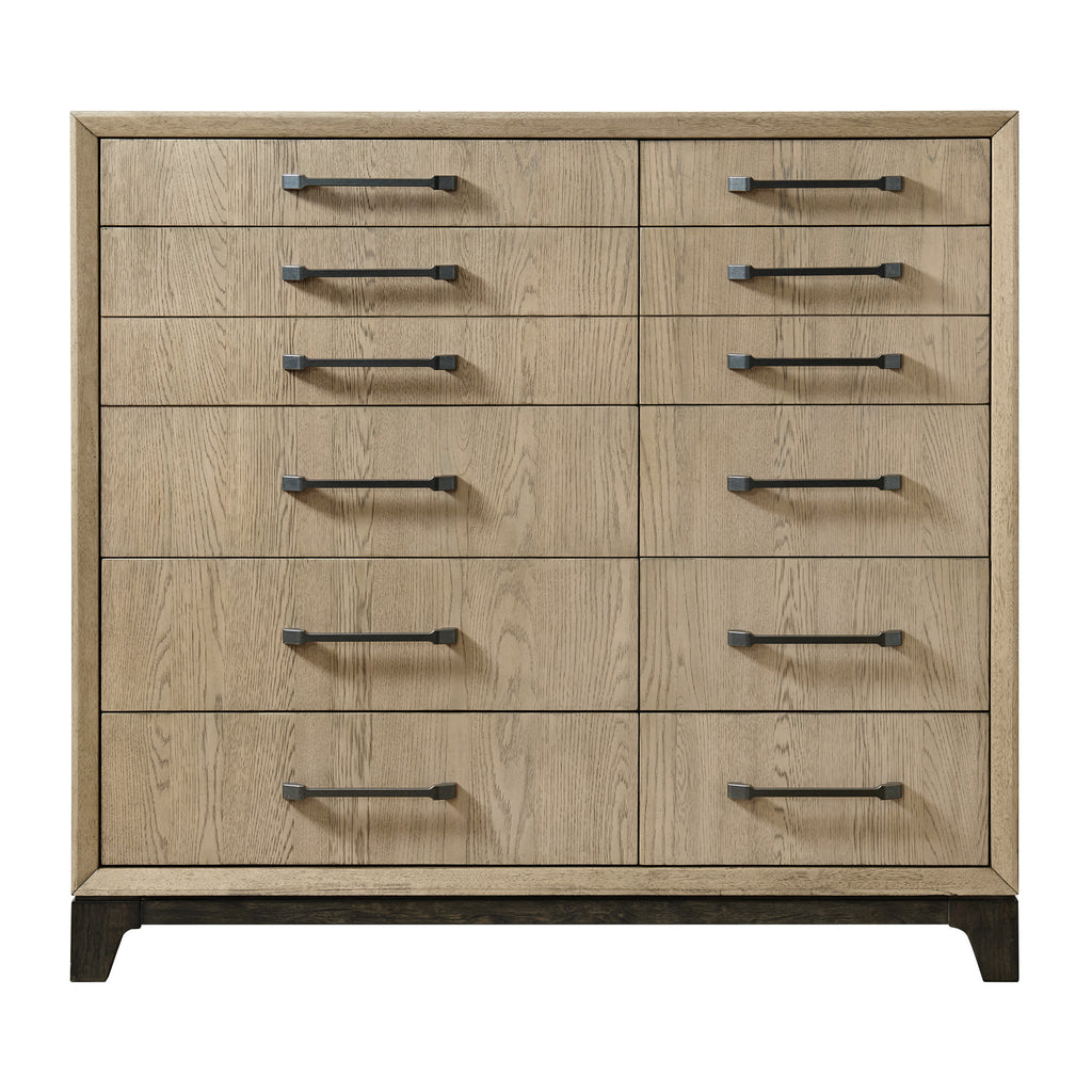 Caramel and Cocoa Master Chest in Brown Wood with Black Base, 10-Drawer Storage Furniture