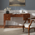 Executive Desk 5-Drawer Wood - Gold Accents in home office with chair and wall art. Durable Ash wood design with elegant gold hardware.