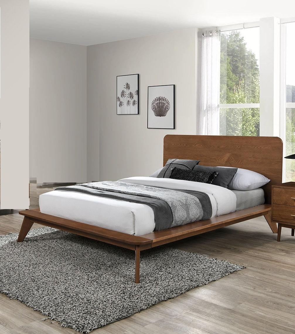 Walnut Full Size Platform Bed - Solid Wood & Mattress Ready.
