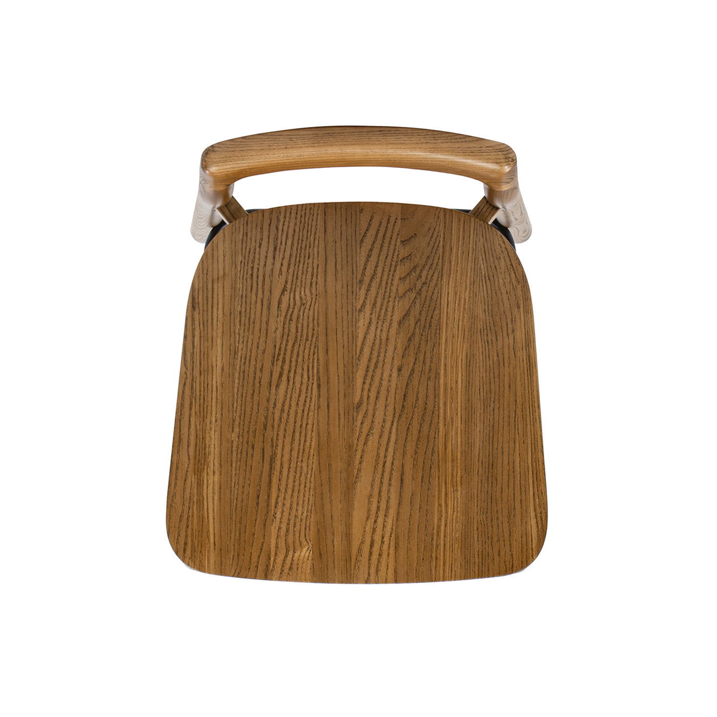 Top-down view of Sven 30' modern low back barstool in dark brown walnut ash wood showing wood grain and seat shape.