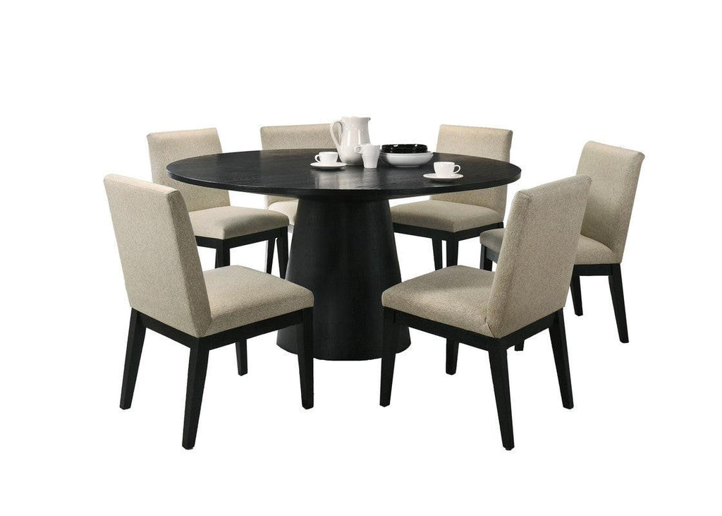 Jacopo Ebony Black Round Dining Table Set with Chairs.