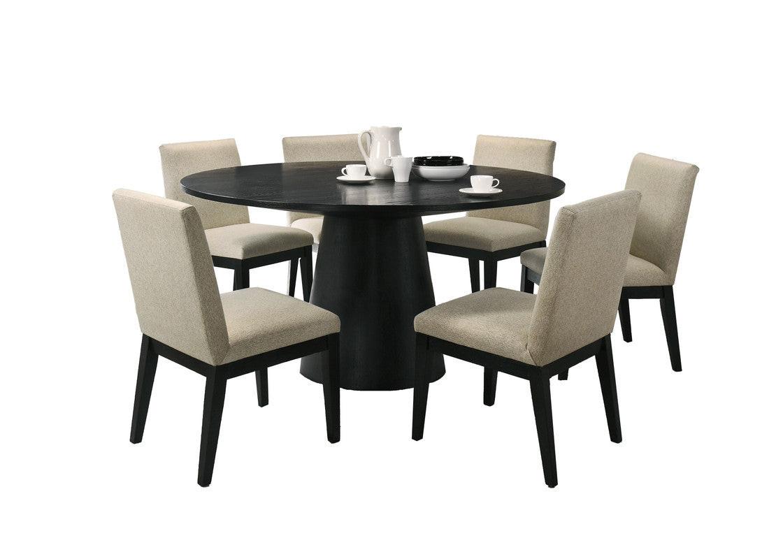 Jacopo Ebony Black Round Dining Table Set with Chairs.