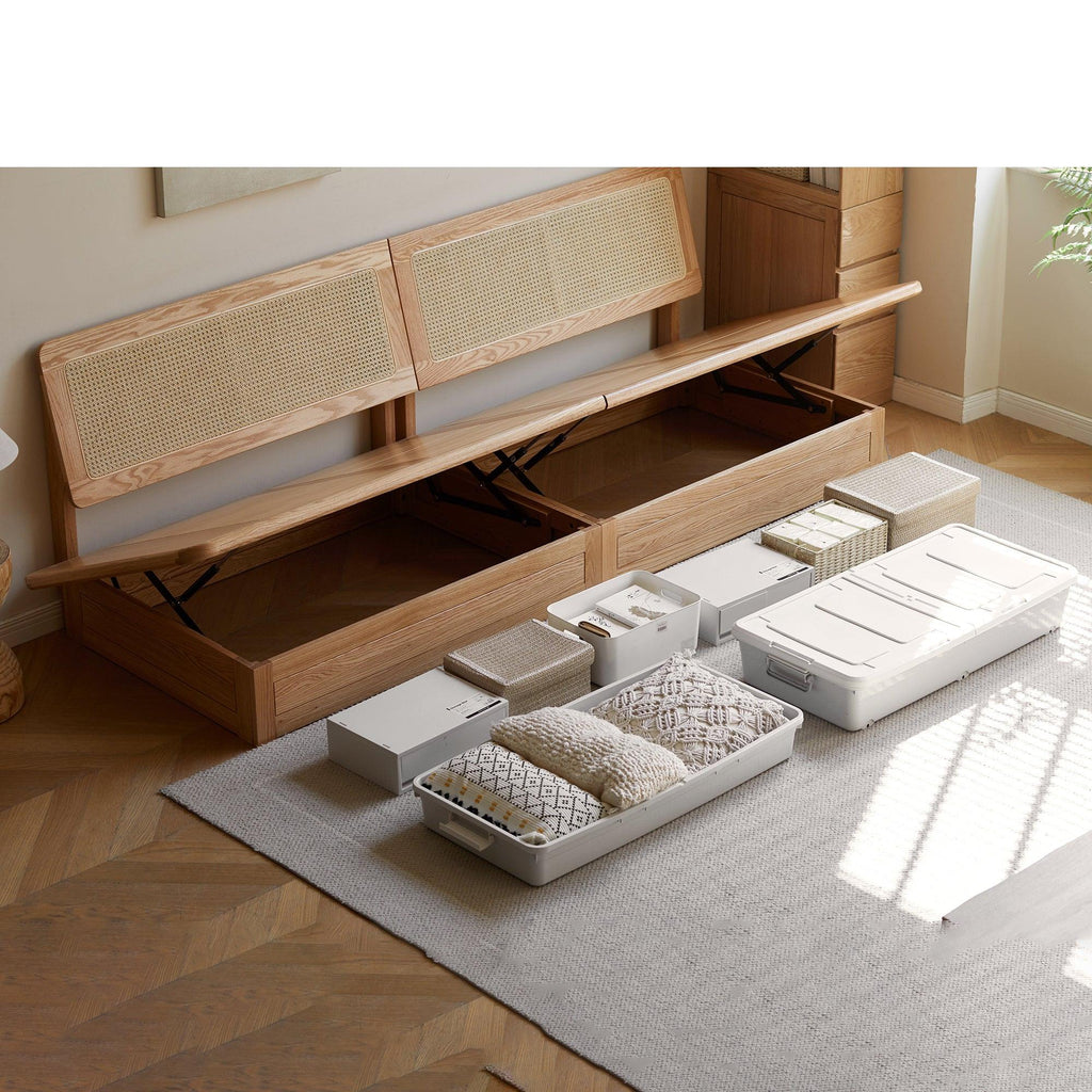 Elegant Solid Wood Sofa with Storage and Removable Cushions.