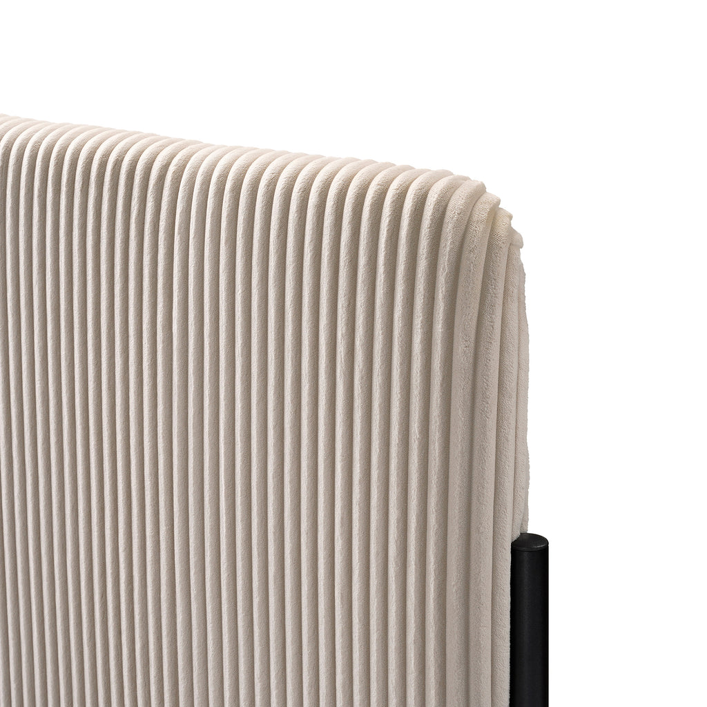 Cream Corduroy Queen Upholstered Bed With Metal Leg