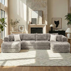 Modular Sectional Sofa Grey Bubble Velvet with Movable Ottomans.