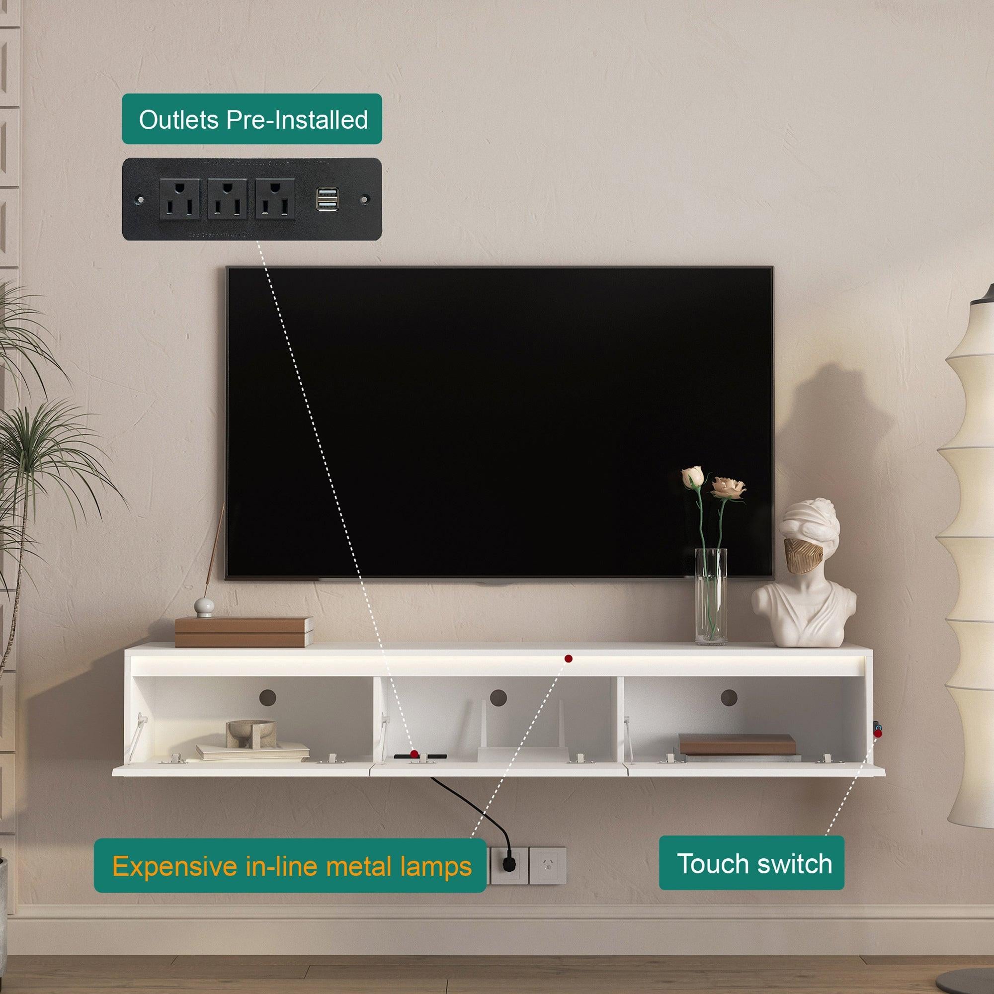 Floating TV Stand with LED Lights for Stylish Living Rooms.