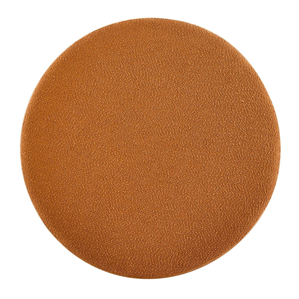Round Boucle Ottoman with Rubber Wood Legs.