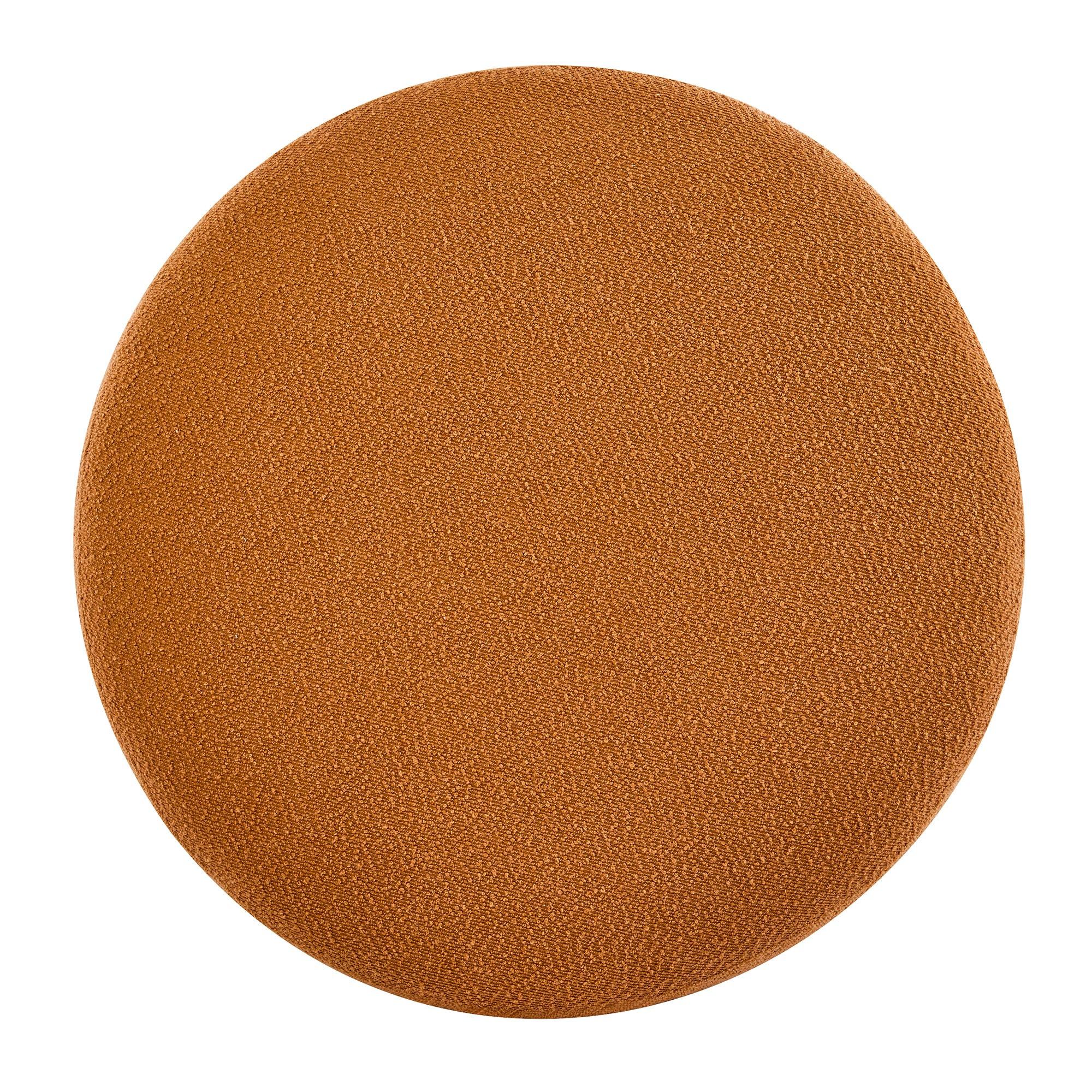 Round Boucle Ottoman with Rubber Wood Legs.